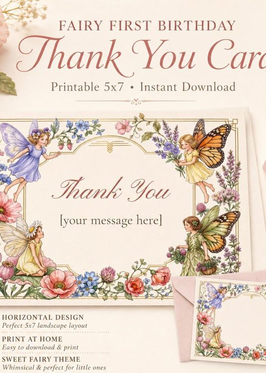 Fairy thank you card, 5 by 7 inch