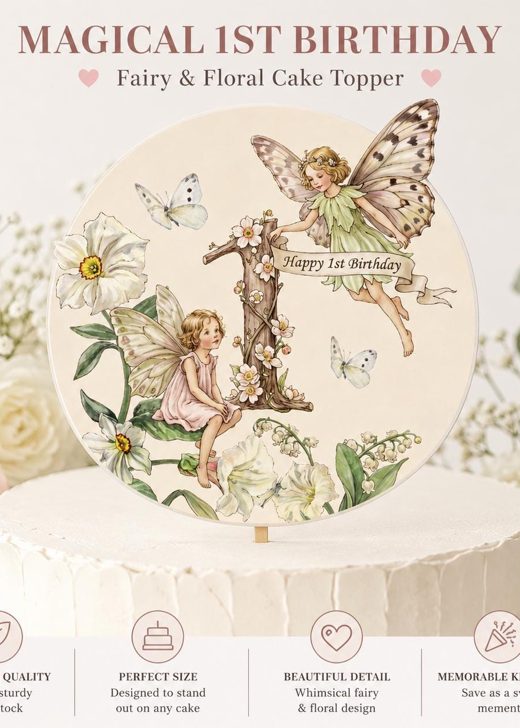 Round fairy Happy 1st Birthday cake topper