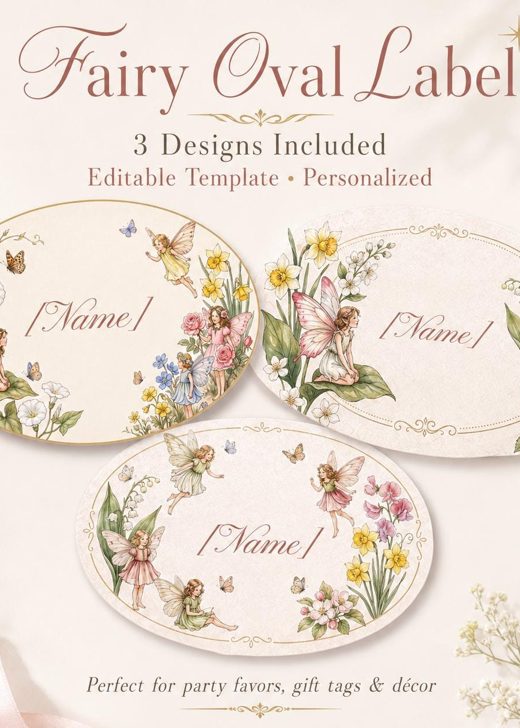 Fairy oval name labels, 3 designs