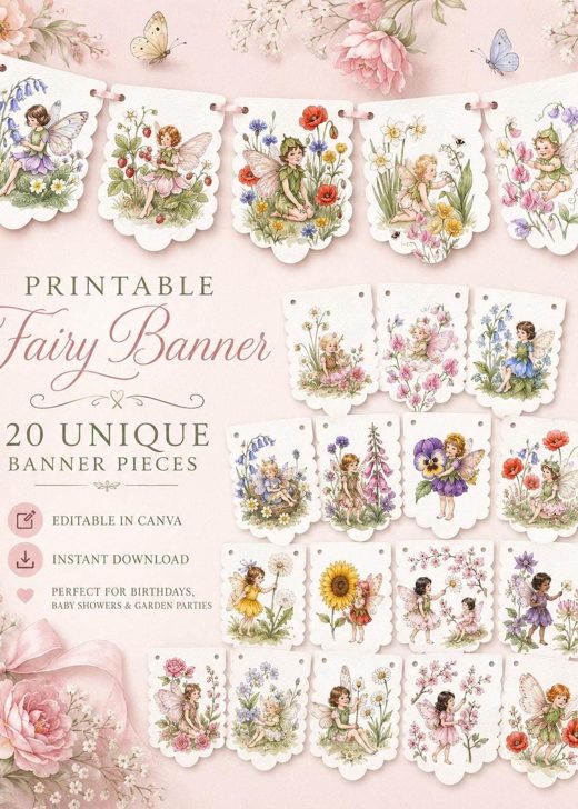 Fairy birthday bunting banner with 20 pennant pieces