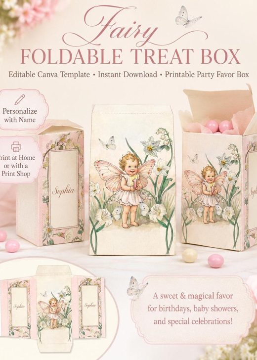 Foldable fairy favor treat box